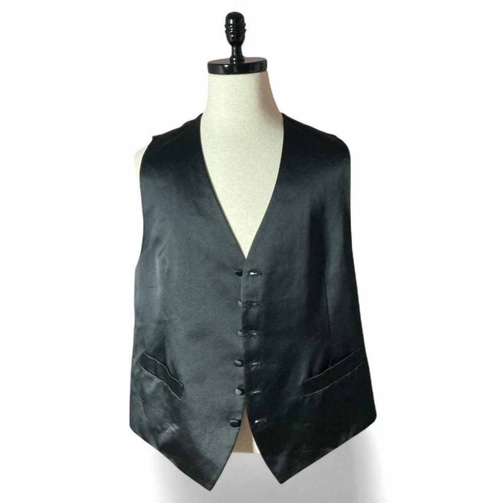 David Donahue Silk Formal Tuxedo Vest Mens XLG Black Waistcoat Adjustable Cinch